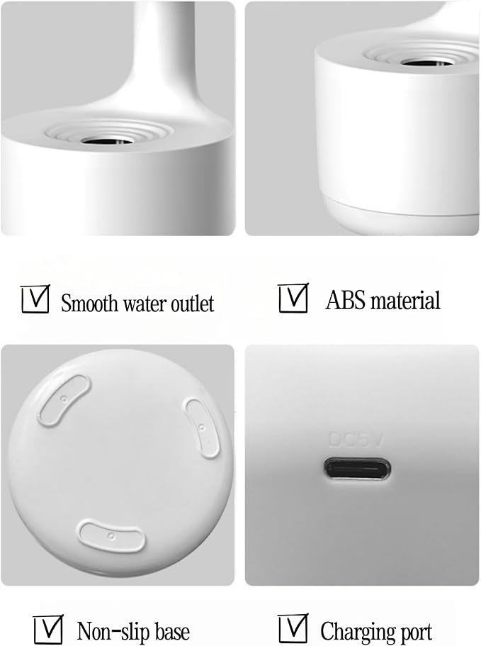 Humidifiers for Bedroom, 800ml Cool Mist Air Humidifie, Anti-Gravity Digital Humidifier with LED Display, Quiet Knob Control for Bedroom, Plants, Nursery, Office - White - Image 2
