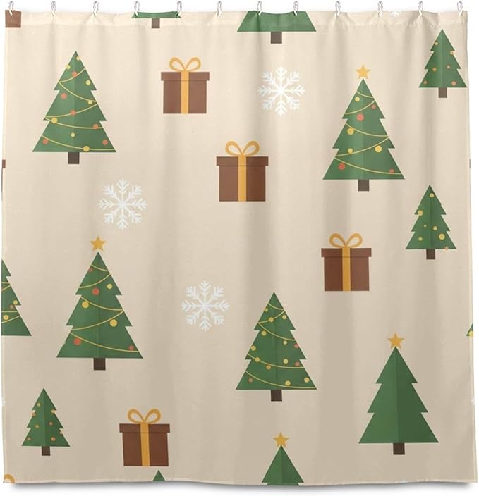 Christmas Tree Beige Shower Curtain Liner 72×72 inch for Bathroom Curtain Anti Mold Shower Curtain with Hooks Bathroom Accessories - Image 2