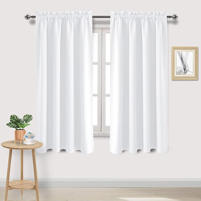 DWCN White Curtains for Living Room Thermal Insulated, 50% Light Blocking Curtains for Bedroom, Dining Room Window, W 52x L 63 Inch, Set of 2 Rod Pocket Curtain Panels by DWCN