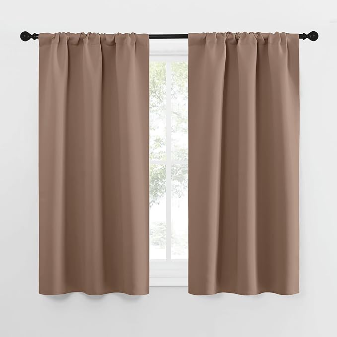 NICETOWN RV Blackout Curtains for Camper Windows, Window Treatment Thermal Insulated Rod Pocket Small Blackout Draperies/Drapes for Bedroom/Kitchen (Cappuccino, Set of 2, 29" Wide by 50" Long) by NICETOWN