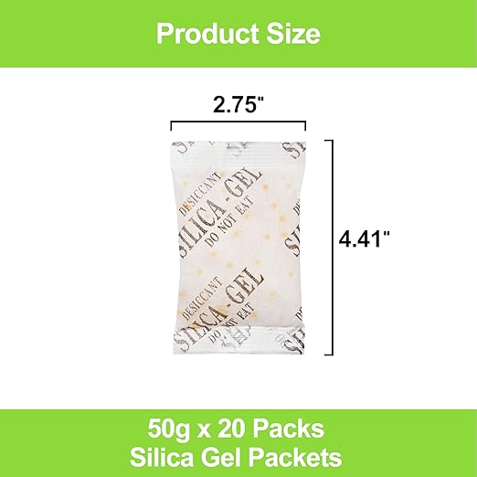 20-Pack 50g Large Silica Gel Packs – Heavy Duty Premium Reusable Moisture Absorbers with Color Indicator for Closets, Totes, Safes & Electronics - Image 4