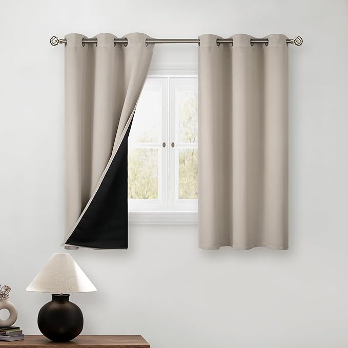 BGment Short 100% Blackout Curtains for Bedroom, Thermal Insulated Energy Efficiency Noise Reducing Grommet Curtains 54 Inch Length with Liner for Small Window 2 Panels Each 42 Inch Wide, Cashmere by BGment
