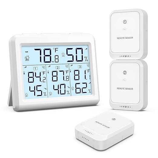 AMIR Indoor Outdoor Thermometer, 3 Channels Digital Hygrometer Thermometer with 3 Sensor, Temperature Humidity Monitor with LCD Display, Wireless Humidity Gauge for Home, Baby Room by AMIR