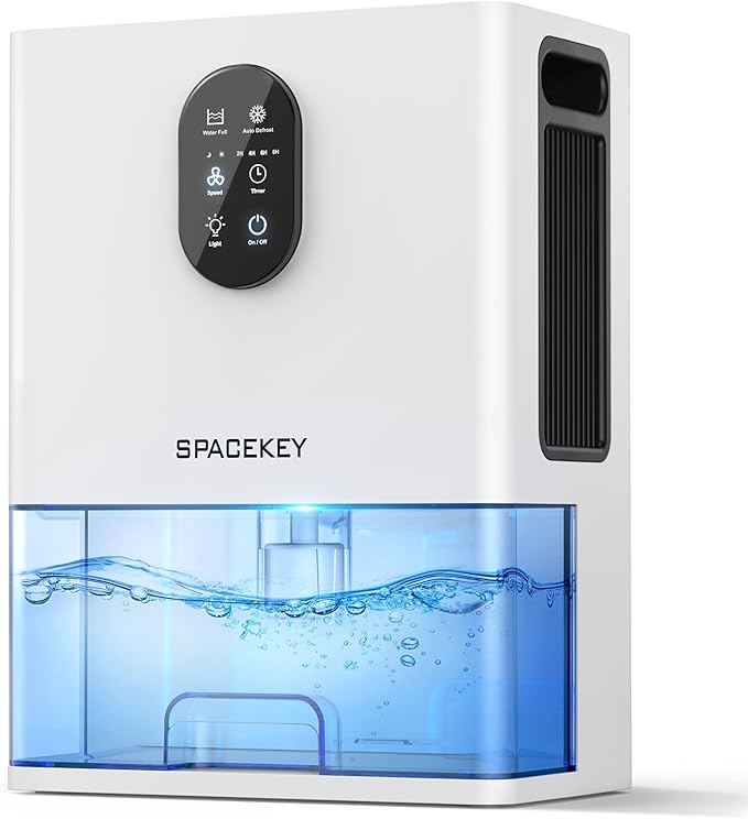 Dehumidifier, 106 OZ Water Tank (1000 sq.ft) Dehumidifiers for Home, Quiet Dehumidifier for Bathroom Bedroom Basement RV with Timer Setting, Auto Shut Off, 7 Colors LED Light, Sleep Modes, White by SpacekeyDirect