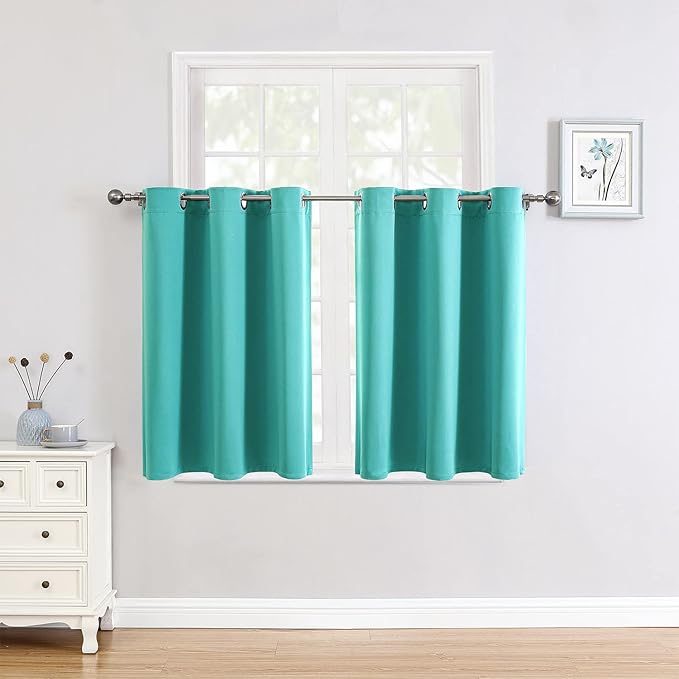 ChrisDowa Small Window Curtains for Kitchen and Bedroom - Grommet Short Thermal Insulated Room Darkening Curtains (2 Panels, Teal, 52 x 36 Inch) by ChrisDowa