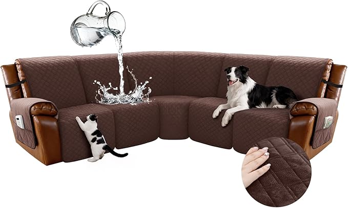 Arfntevss Waterproof Recliner Sectional Couch Covers for Reclining Sectional L Shape Sofa Cover Non Slip Washable Recliner L Shaped Slipcover Sets for Dog Furniture Protector (5 Seater, Dark Brown) by Arfntevss