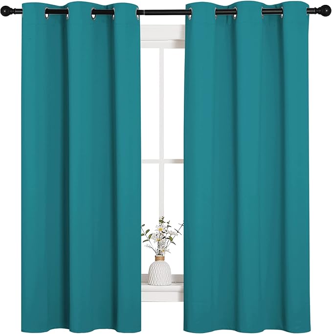 NICETOWN Room Darkening Curtains 63 inch Length 2 Panels, Thermal Insulated Grommet Blackout Curtains for Modern Casual Elegant Bedroom Kids Room Theme Decoration (Peacock Teal, 2 Pieces, W42) - Image 2