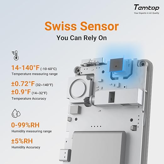 Temtop Humidity Meter T1, Indoor Thermometer for Room Temperature, Bluetooth Hygrometer with Notification Alerts, Data Export, Digital Gauge for Home, Office, Greenhouse, Garage, Baby Nursery, Gift - Image 3