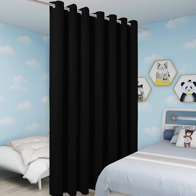 BONZER Extra Wide Room Divider Curtain Total Privacy Wall Noise Reducing Blackout Curtains for Patio Sliding Glass Door, 108L x 150W Inch (9L x 12.5W ft), 1 Panel, Black - Image 4