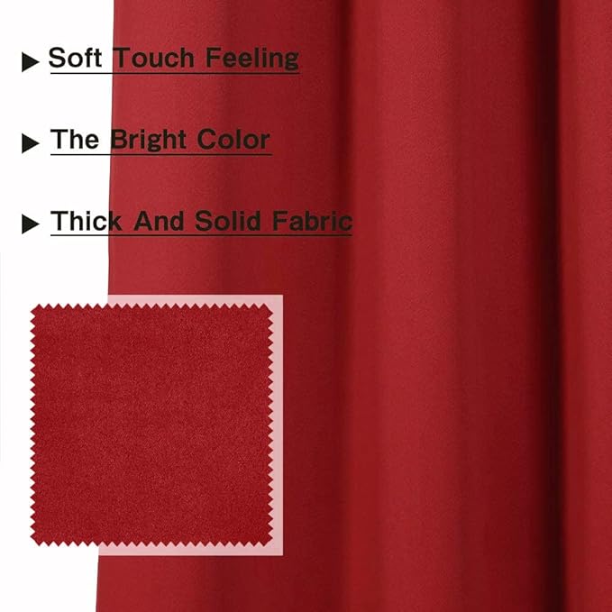 MYSKY HOME Red Blackout Curtain, Single Panel for Bedroom & Living Room, 80 Inch Long, Thermal Insulated, Room Darkening, 52 x 80 Inch - Image 4