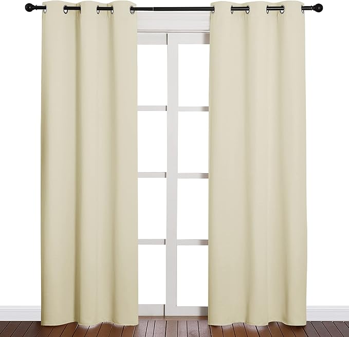 NICETOWN Long Curtains for Windows, Eyelet Top Room Darkening Panels/Drapes for Living Room (Beige, 2 Panels, W42 x L84 inches) - Image 2