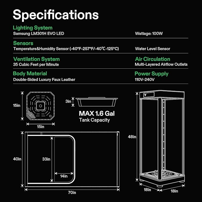 VGrow All-in-One Smart Grow Box, Professional System with Samsung LM301H EVO Grow Light, Advanced Circulation & Ventilation System, Irrigation, Nutrient, Magnetic Window for Indoor Hydroponics - Image 8