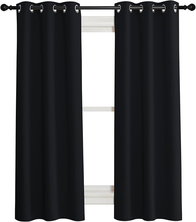 NICETOWN Black Out Curtain Panel Shade, Single Piece, 34 inches Wide by 63 inches Long, Black, Solid Energy Efficient Eyelet Top Window Blind for Guest Room by NICETOWN