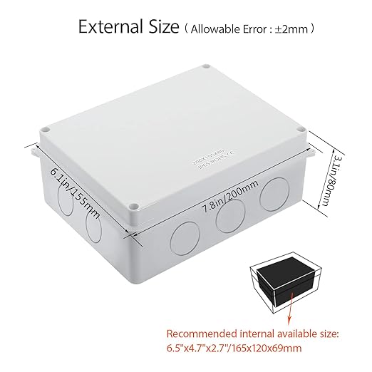 LeMotech Junction Box, Electrical Box IP65 Water Resistant Dustproof ABS Plastic Project Enclosure for Electronics White 7.9 x 6.1 x 3.1 inch - Image 2