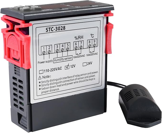 STC-3028 Temperature Controller 12V Temperature and Humidity Controller Meter with Integrated Sensor Dual Digital Display Thermometer Hygrometer Incubator Controller - Image 2