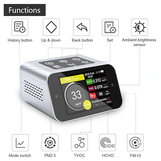 A16 Air Quality Monitor Indoor PM1.0 PM2.5 PM10 Dust Meter TVOC HCHO Pollution Tester 6 Sizes Particle Counter AQI Formaldehyde VOC Detector Home with Data Logger - Image 7