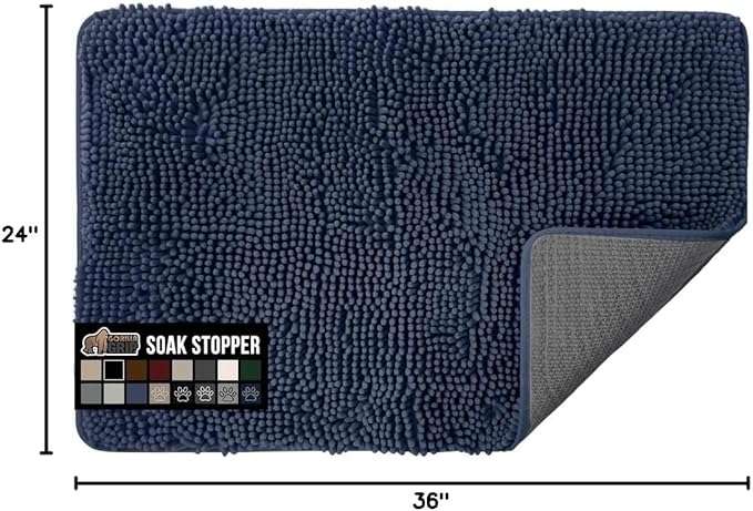 GORILLA GRIP SOAKSTOPPER Dog Door Mat, 36x24 Machine Washable Rug Absorbent Doormat Captures Moisture Mud Dirt, Quick Dry Soft Chenille Entryway Rugs Indoor Entrance Mats for Dog Paws, Navy Blue - Image 2