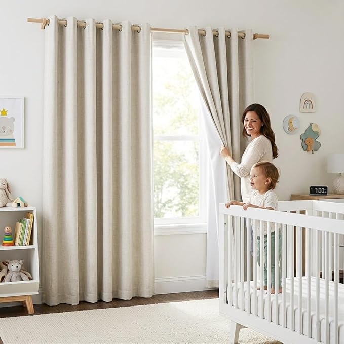NICETOWN Natural 100% Blackout Linen Curtains 84 inch Long Burg for Living Room, 2 Panels, 52" Wide, Farmhouse Thick Completely Blackout Window Treatment Thermal Insulated Warm Drapes for Winter by NICETOWN