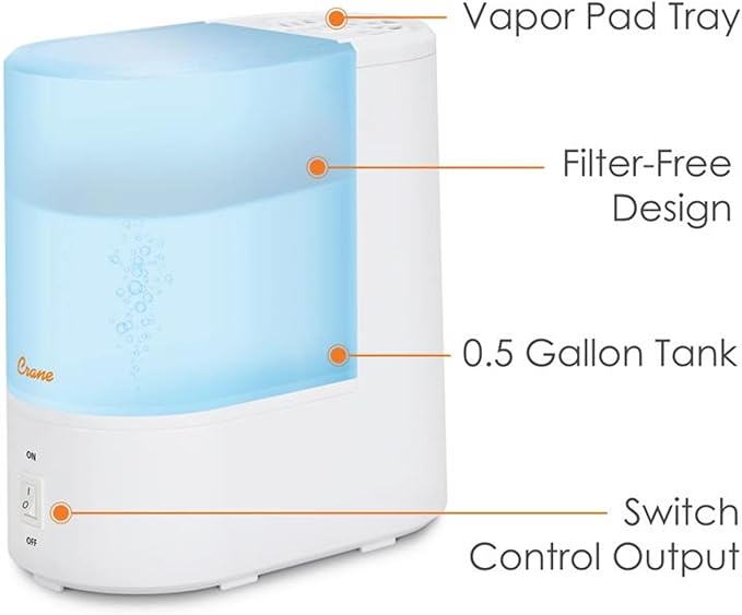 Crane Warm Mist Humidifier, Small Humidifier for Bedroom, Office, Vapor Pad Tray, Soothing Warm Mist Humidifiers For Bedroom, Relief for Dry Air, Quiet Operation, Auto Shut-Off, Desk Humidifiers - Image 2