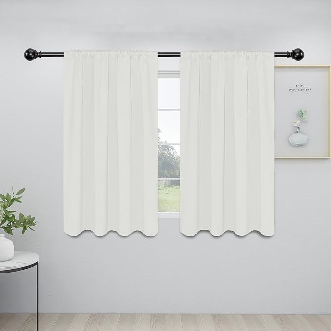 Easy-Going Rod Pocket Blackout Curtains for Bedroom, Room Darkening Window Curtains for Living Room, Thermal Insulated Noise Reduction Solid Window Drapes, 2 Panels(34x45 in, Ivory) by Easy-Going
