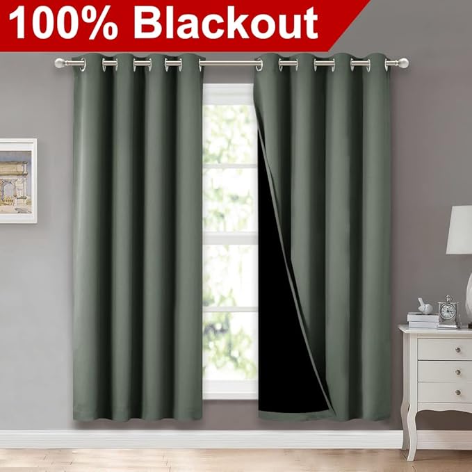 NICETOWN 100% Blackout Window Curtain Panels, Full Light Blocking Drapes with Black Liner for Nursery, 72-inch Drop Thermal Insulated Draperies (Dark Mallard, 2 Pieces, 52-inch Wide Per Panel) - Image 2