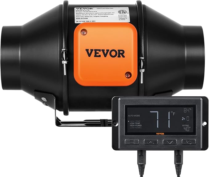 VEVOR Inline Duct Fan, 4-Inch 205 CFM with Temperature Humidity Controller, Quiet EC-Motor Ventilation Exhaust Fan for Cooling Booster, Grow Tents, Hydroponics - Image 9