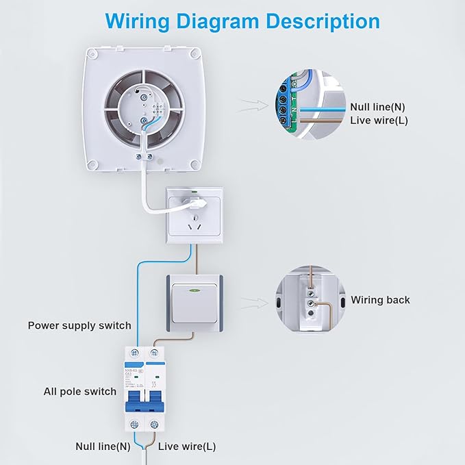 Bathroom Exhaust Fan, 6 inch Silent Ceiling and Wall Mount Ventilation Fan with Anti-Backflow Check Valve, Balanced Air Solution, for Tub Shower Enclosure, 110V (Square) - Image 5