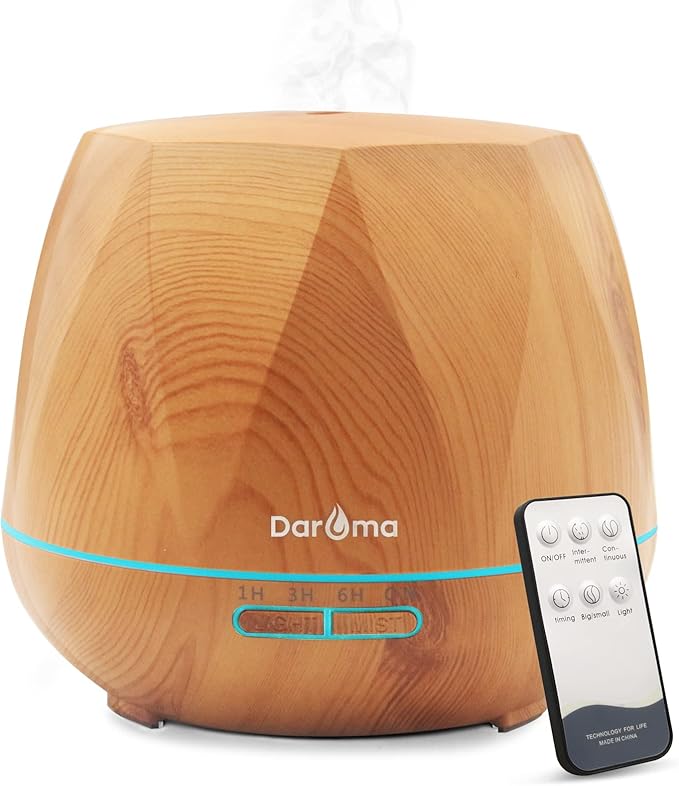 550ml Essential Oil Diffuser, DAROMA Upgraded Remote Control 6 in 1 Aromatherapy Ultrasonic Cool Mist Humidifier, 7 Color Changing Mood Lights & Waterless Auto-Off for Home Office Gift, Light Wood by DaromaLife