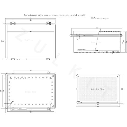 Zulkit Junction Box IP67 Waterproof Electrical Box Hinged Clear Cover Stainless Steel Latch Plastic Enclosure for Project w Mounting Plate Wall Bracket and 2 Cable Gland 13.8"x9.8"x5.9"/350x250x150mm - Image 7