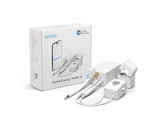 Aeotec Home Energy Meter 8 - Smart Electricity Monitor - Real-Time Usage and Production Tracking - Z-Wave Long Range - 2x200A Clamp-On Sensor - Supports 2-Phase Power - SmartThings - HomeAssistant by Aeotec