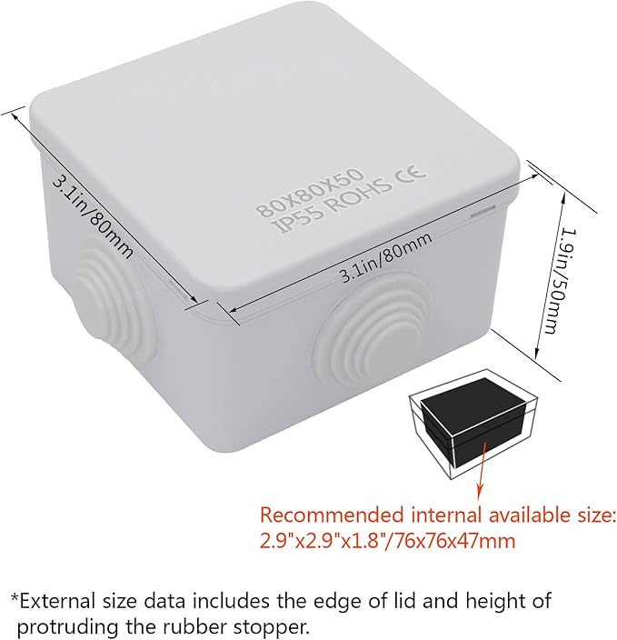 LeMotech Junction Box, ABS Plastic IP55 Water Resistant and Dustproof, Universal Electrical Enclosure, Outdoor and Indoor Project Box, Outer Size 3.1" x 3.1" x 1.9", White (Pack of 2) - Image 2