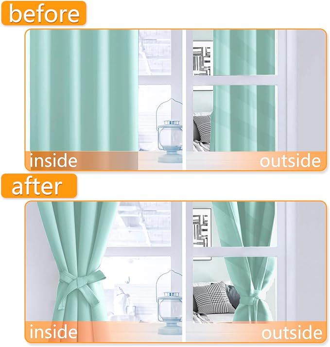 Hiasan Room Darkening Curtains for Bedroom, 60 x 72 Inches - Thermal Insulated & Energy Saving Window Drapes for Living Room/Dorm Room, Set of 2 Panels Sewn with Tiebacks, Aqua - Image 4