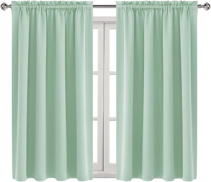 DWCN Blackout Curtains Room Darkening Thermal Insulated Bedroom Curtains Window Curtain Panels, 52 x 45 inches Long, Set of 2 Light Green Rod Pocket Drapes - Image 9