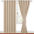 Hiasan Grommet Blackout Curtains for Bedroom, 70 x 84 Inches - Thermal Insulated & Light Blocking Window Drapes for Living Room/Dorm Room, Set of 2 Panels Sewn with Tiebacks, Beige by Hiasan