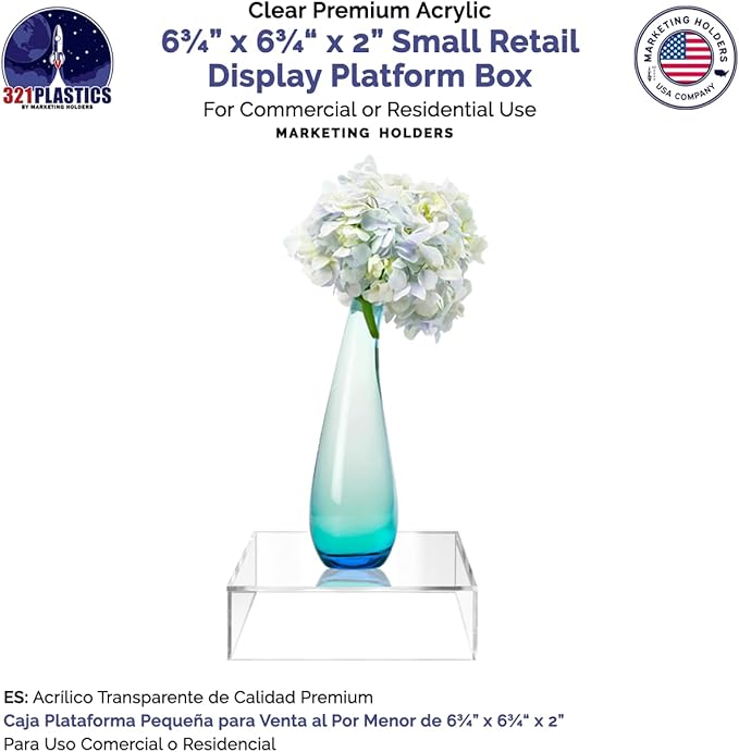 Acrylic Display Box Countertop Showcase Bin 6.75" x 6.75" x 2" Clear Lucite Merchandise Storage No Lid with Open Bottom Square Flippable Cubby for Retail Stores and Expos by Marketing Holders - Image 3