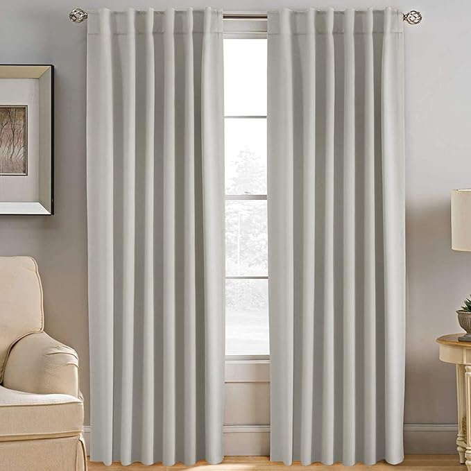 H.VERSAILTEX Blackout Curtains Thermal Insulated Window Treatment Panels Room Darkening Blackout Drapes for Living Room Back Tab/Rod Pocket Bedroom Draperies, 52 x 84 Inch, Ivory/Cream, 2 Panels by HVERSAILTEX