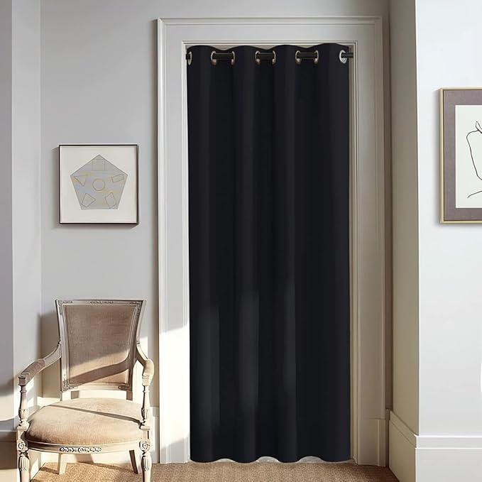 NICETOWN Black Blackout Curtain 80 inch Length - Grommet Thermal Insulated Window Treatments Light & Sound Blocking Drapes for Living Room/Doorway, W46 x L80, 1 Panel by NICETOWN