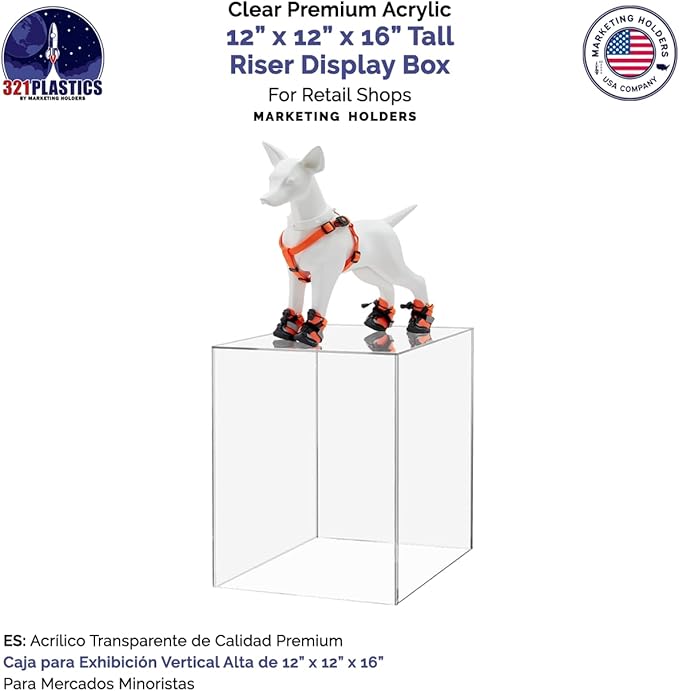 Marketing Holders 12" x 12" x 16" Clear Acrylic Display Box with One Open Side No Lid Versatile Tall Retail Product Riser Storage Bin or Wedding Floral Centerpiece Pedestal - Image 3