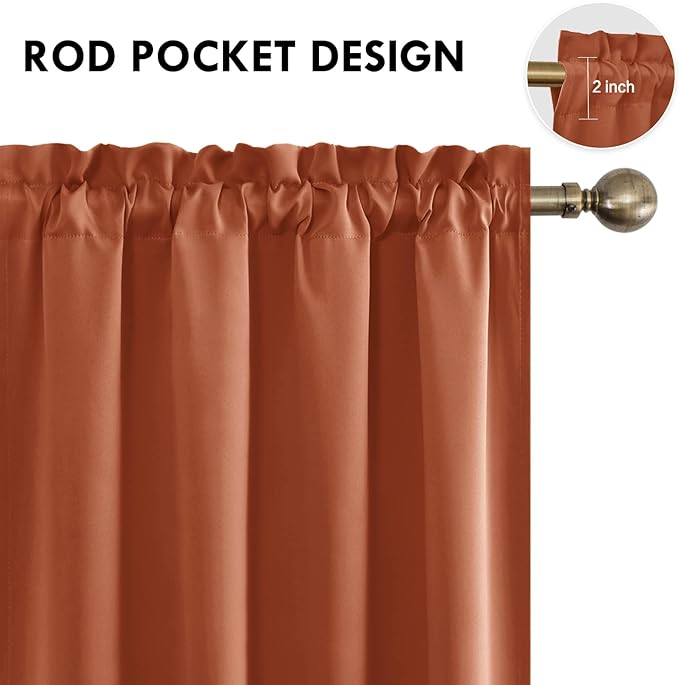 DWCN Blackout Curtains Thermal Insulated, Energy Saving & Noise Reducing Bedroom and Living Room Curtains, Burnt Ochre, W 52x L 54 Inch, Set of 2 Rod Pocket Curtain Panels - Image 4