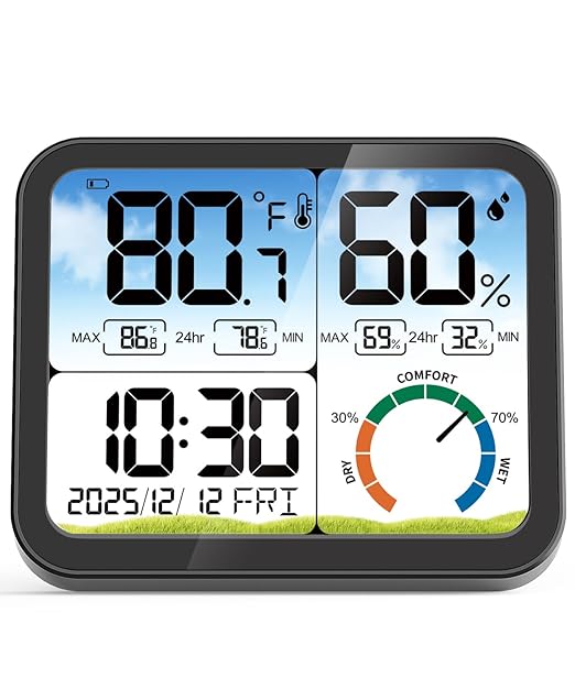 VOCOO Digital Indoor Room Thermometer - 5.8'' Extra Large Display Temperature Humidity Sensor with Accurate Temp Humidity Gauge Monitor, Calibration, Max & Min Records, Comfort, Backlit, Date & Clock by Home