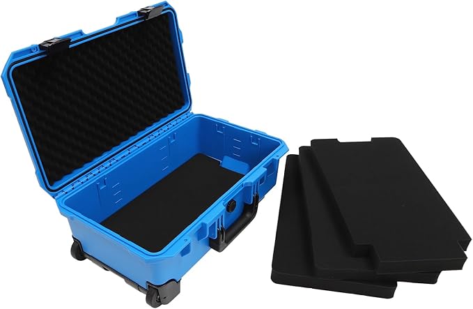 22" Weatherproof Hard Case Rolling Waterproof Case Dry Box with Foam Protective Cases Shockproof Hard Travel Cases For Cameras Lenses Electronic Equipment (Blue) - Image 3