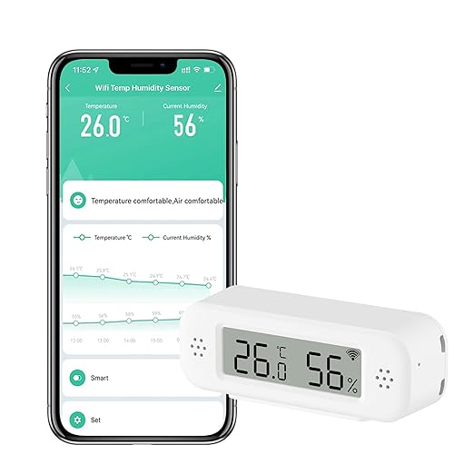 WiFi Thermometer Hygrometer: Smart Temperature Humidity Sensor, Indoor Room Temperature Monitor with App Notification Alerts & Free Data Storage Export, Digital Remote Monitor for Bedroom (1-Pack) by GaoducashforSmartLife