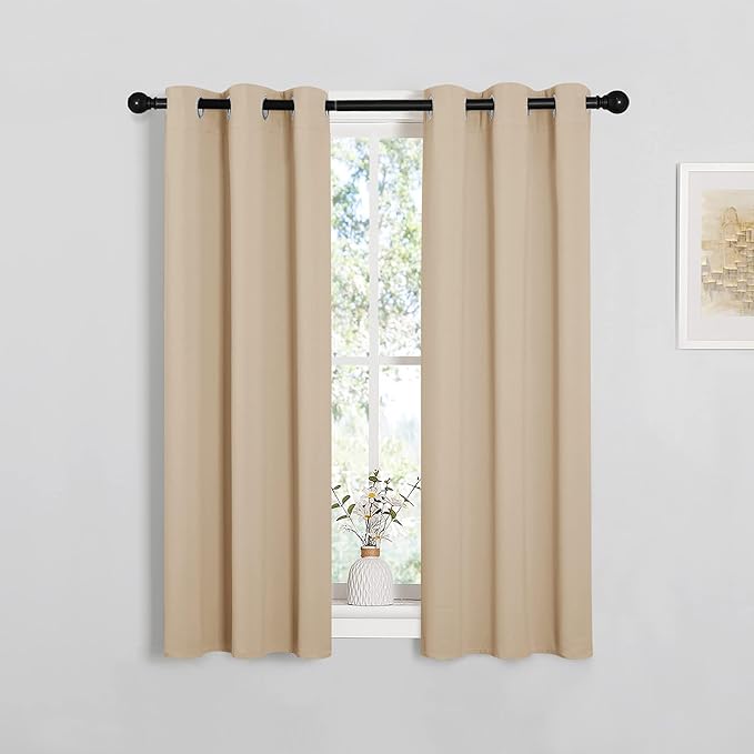 NICETOWN Room Darkening Curtain Panels for Living Room, Thermal Insulated Grommet Room Darkening Draperies/Drapes for Window (Biscotti Beige, 2 Panels, W29 x L45 -Inch) - Image 2
