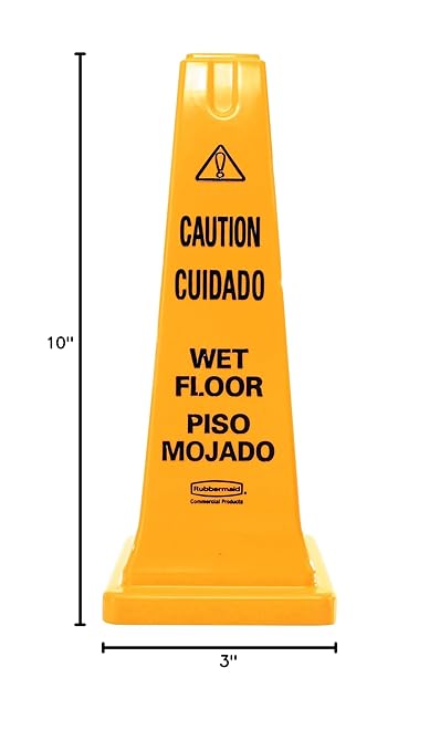 Rubbermaid Commercial Products Heavy-Duty Multilingual Caution/Warning Wet Floor Safety Cone for Restaurant/Grocery Store/Office/Facility/High-Traffic Area, Tall/Durable, 25", Yellow - Image 4