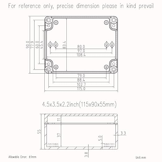 Junction Box, Zulkit Project Box IP65 Waterproof Outdoor Box ABS Plastic Electrical Boxes Electronic Enclosure Black 4.5 x 3.5 x 2.2 inch(115 x 90 x 55 mm)(Pack of 2) - Image 7