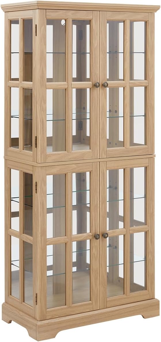 Lighted Glass Curio Cabinet with Lights & Adjustable Shelves,Curio Display Cabinet with Wood Frame & Glass Door,Corner Antique Display Case for Kitchen,Living Room,Office by Unknown