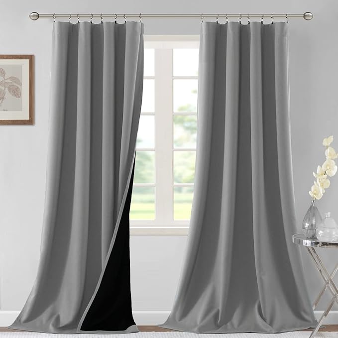 H.VERSAILTEX 100% Blackout Curtains for Bedroom Thermal Insulated Blackout Curtains for Living Room 108 Inches Long Rod Pocket Curtains with Black Liner 2 Panels Set, Dove Gray by HVERSAILTEX