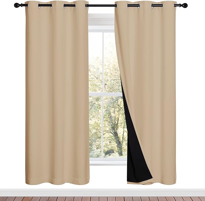 NICETOWN Living Room Completely Shaded Draperies, Privacy Protection & Noise Reducing Ring Top Drapes, Black Lined Insulated Window Treatment Curtain Panels(Biscotti Beige, 2 Pieces, W42 x L72) by NICETOWN