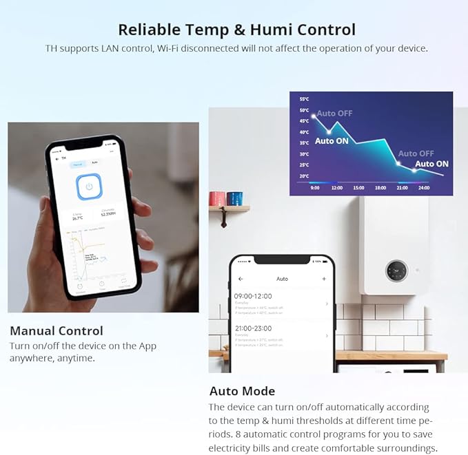 Smilewolf TH Elite 16A/20A WiFi Smart Switch Temperature and Humidity Monitoring Switch Smart Home work with DS18B20/ THS01/ RL560 (THR320) - Image 6