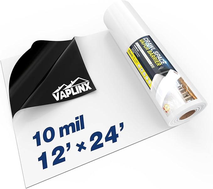 Crawl Space Vapor Barrier, 10 Mil Vapor Barrier, 12' x 24', Drop Cloth Moisture Barrier Covering for Crawlspace Encapsulation, Thick Plastic Sheeting, Polyethylene Film, Black and White Panda Film by VAPLINX